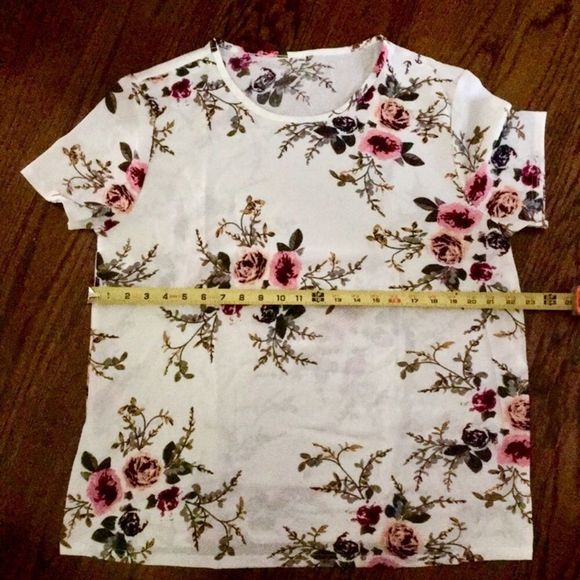 White Floral Chiffon Blouse M-2XL - Picture 8 of 8